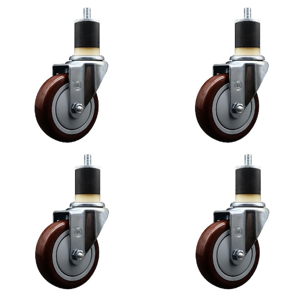 4'' Maroon Poly Wheel Swivel 1-7/8'' Expanding Stem Caster Set, 4PK